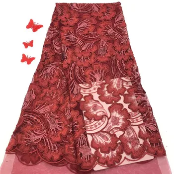 

African Sequins Lace Fabric 2018 Embroidered Nigerian Laces Fabrics High Quality French Tulle Lace Fabric For Women (FJ-11-18