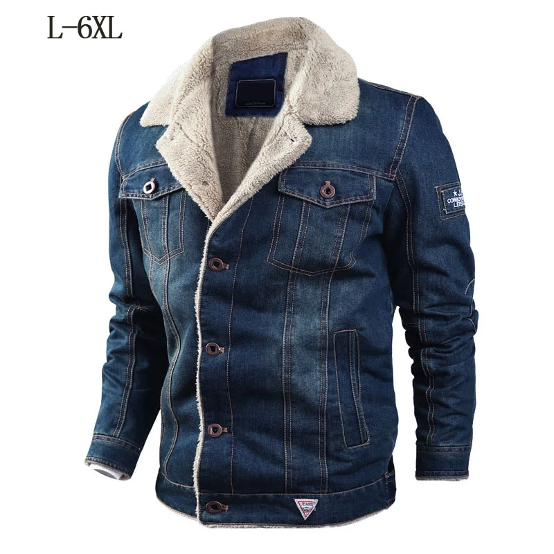 

Drop Shipping Winter Warm Denim Jacket 6XL Men Thick Military Coat cotton Fur Collar Bomber Jeans Jacket cowboy 2019 clothing