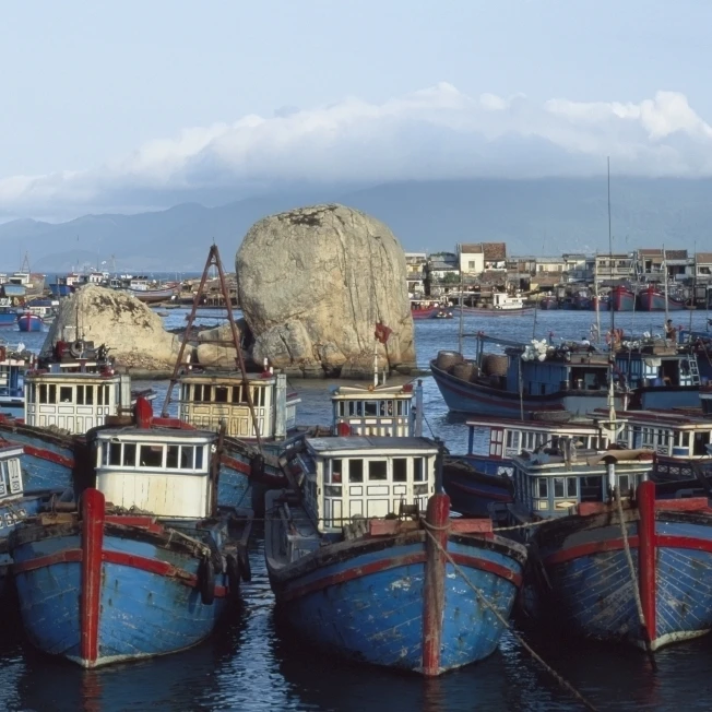 Nah Trang  blue fishing boats  Vietnam Poster Print (19 x 12)