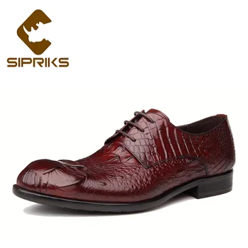 

Sipriks Burgundy Dress Shoes Men Elegant Black Crocodile Derby Shoes Business Office Party Wear Shoes For Men Suits Gents Shoes