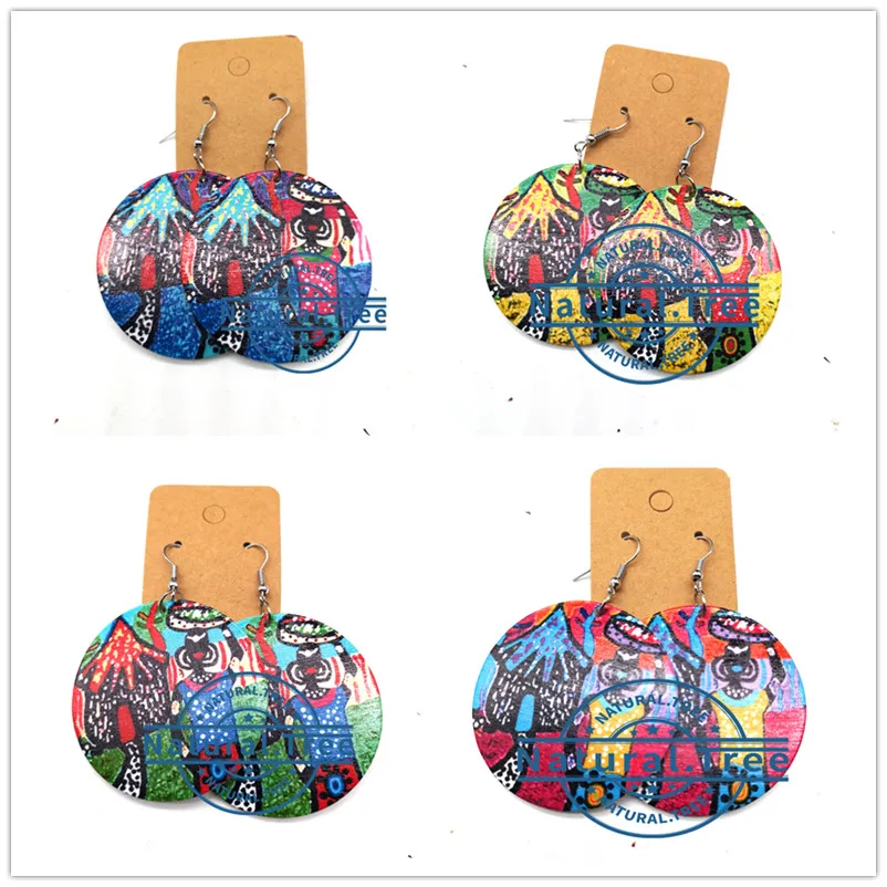 5cm round African wooden earrings can mixed 6 colors | Украшения и аксессуары