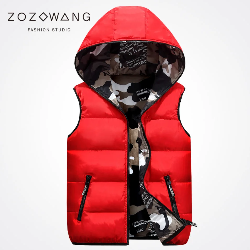 Zozowang 2017 new spring autumn hooded plus size solid casual zipper vest  men fashion wear both sides keep warm waist coat men 