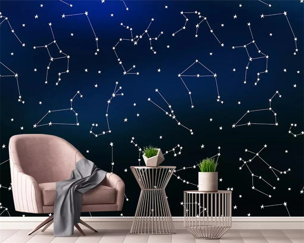 Beibehang Modern minimalist wallpaper geometric starry sky constellation children's bedroom background wall murals 3d wallpaper