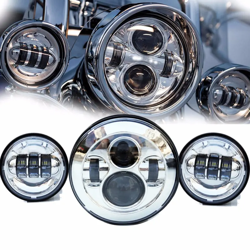 7-LED-Headlight-For-Harley-Davidson-MOTORCYCLE-CHROME-PROJECTOR-DAYMAKER-HID-LED-LIGHT-BULB-Jeep-Wrangler