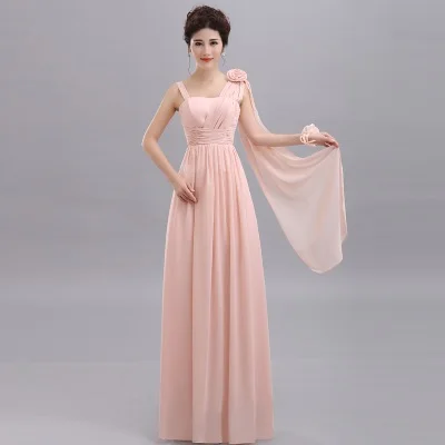 Длинные шифоновые розовые платья подружки невесты Vestido De Festa De Casamento Вечернее платье на вечеринки для девушек - Цвет: Pink 4