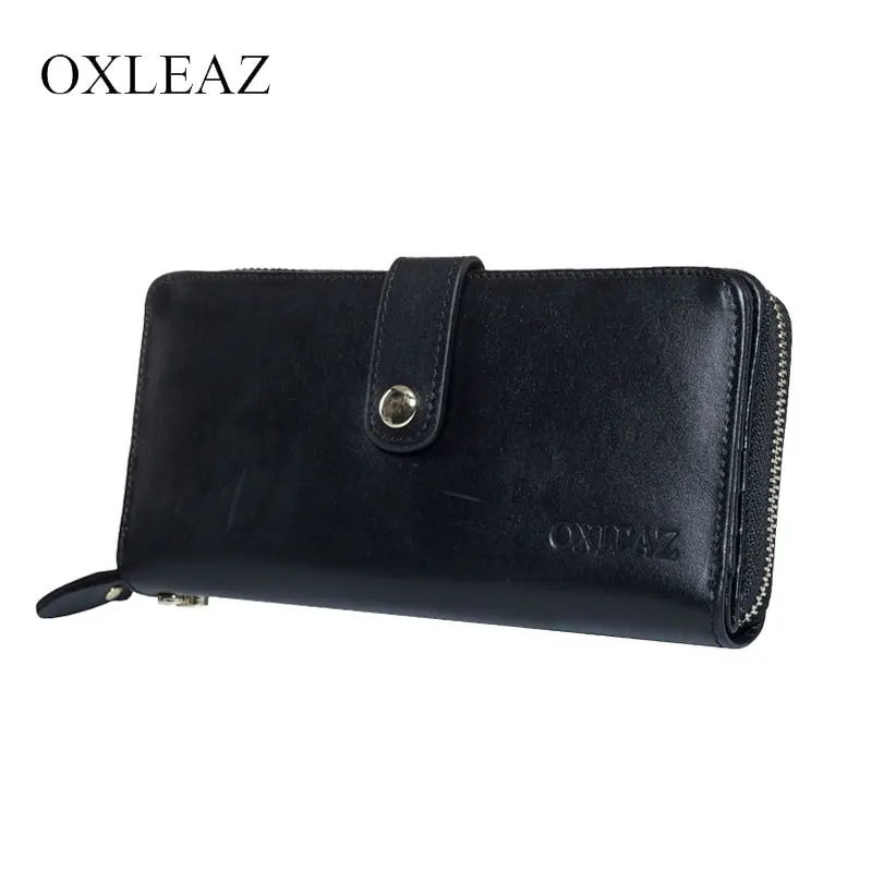 

OXLEAZ Luxury Brand 100% Genuine Cowhide Leather Portomonee Vintage Walet Male Zipper Wallet Men Long Clutch Bag with Wristlet