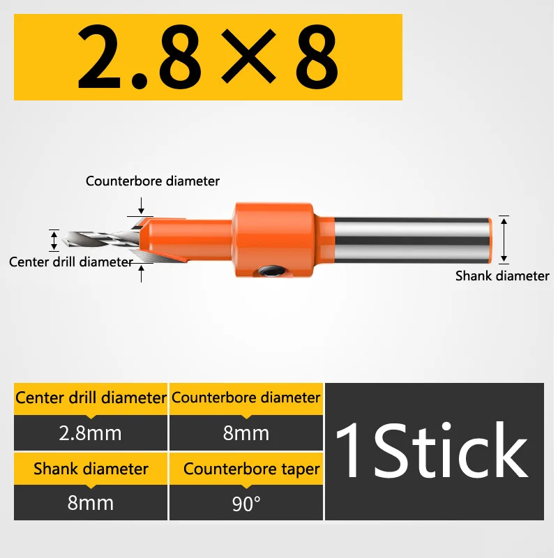 1 шт. деревообрабатывающее ступенчатое сверло 2,8*8 мм-3,2*10 мм потайная головка Дерево Конус отверстие для раковины винтовое Отверстие Сверло для снятия фасок - Цвет: 1