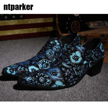 

ntparker Japanese Style personality fashion leather Man Shoes stylist nightclub barbershop Lace-up shoes High Increased Shoes