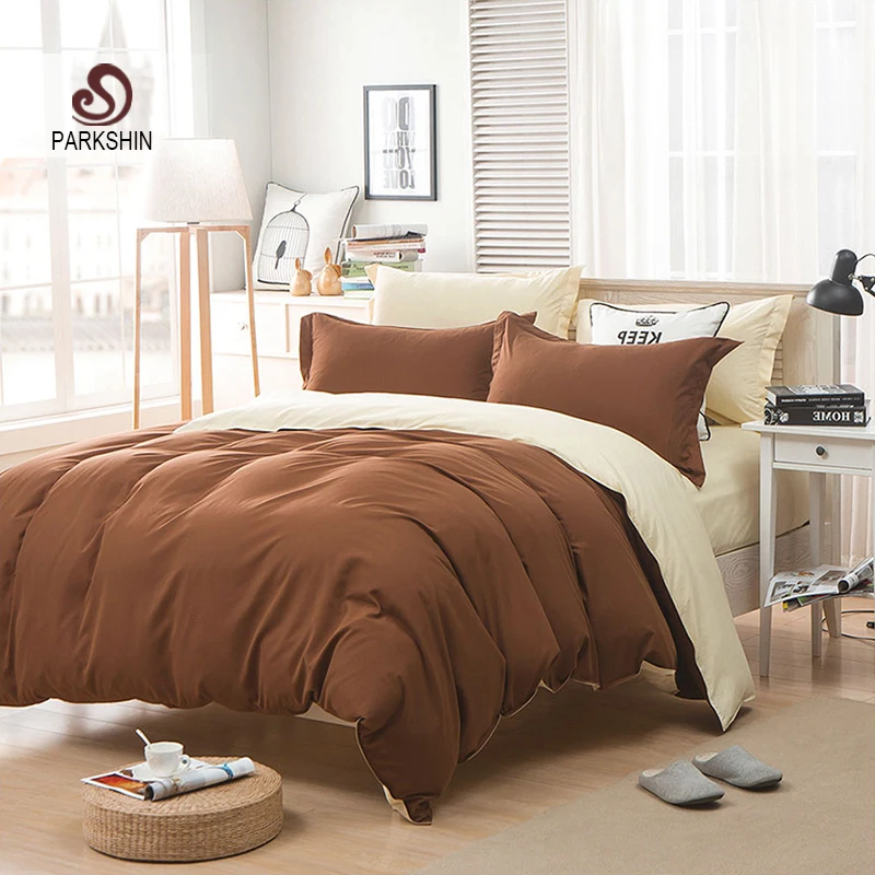 Parkshin Khaki Coffee Bedding Set Comforter Bedspread Nordic Double