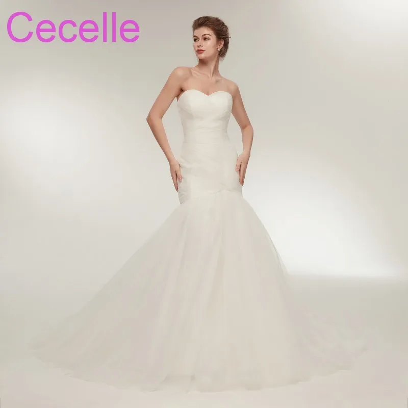 2018 Cheap Simple Mermaid Wedding Dresses Sweetheart Ruch Tulle