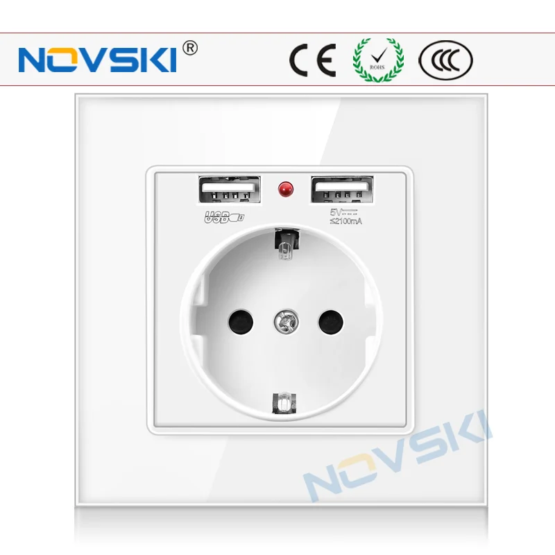 

NOVSKI Dual USB Port Wall Charger Adapter Charging 2.1A Wall Charger Adapter EU Plug Switch Socket Power Outlet German Russian