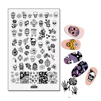 Big Rectangle Stamping Plate Rock SKull Rose Pattern Manicure Halloween Nail Art Stamp template Stencil Tools 9.5*14.5CM D09 1