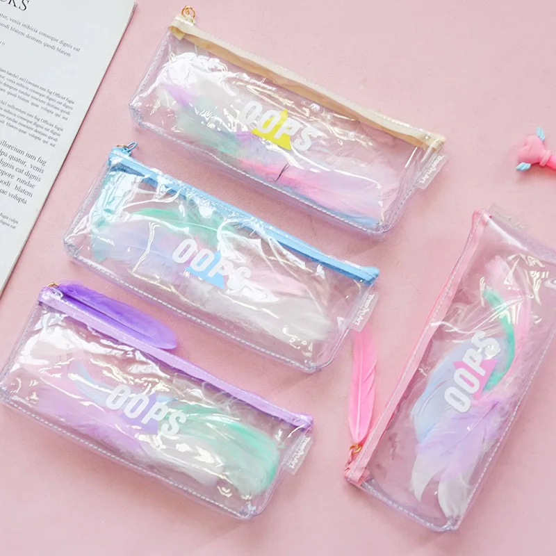 

1Pcs Kawaii Pencil Case Feather inverted trapezoid Gift Estuches School Pencil Box Pencilcase School Supplies Stationery