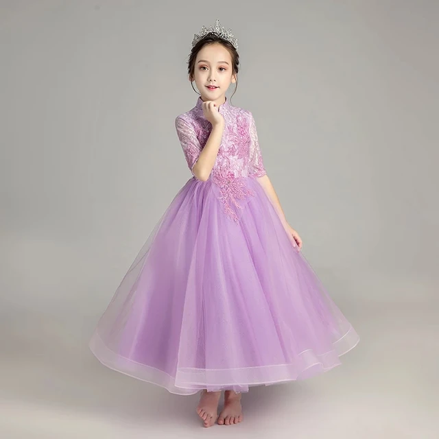2018 Summer New Fashion Girls Baby Purple Color Princess Birthday Party ...