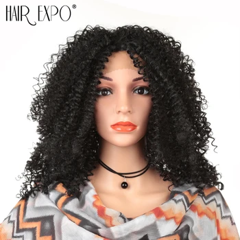 

Hair Expo City Kinky Curly Wig Synthetic Hair Short Lace Front Wigs Natural Hairline Heat Resistant 12 inchFor Black Women
