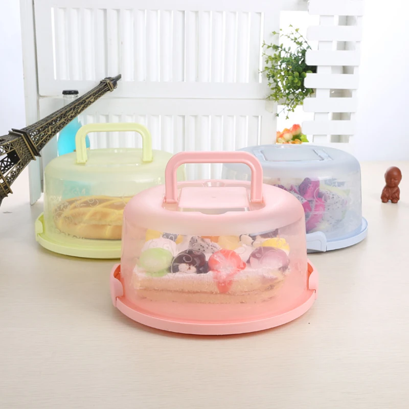 Plastic Cake Box For Carrier Handle Pastry Storage Round Container With