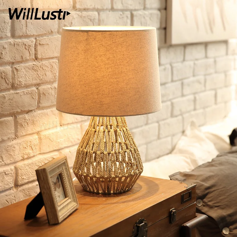modern handmade table lamp hand knitted hemp rope table light living