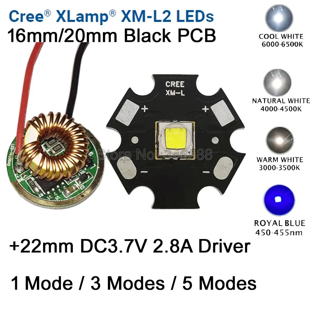 Светодиодсветильник лампа 10 Вт Cree XM L2 T6 XML2 20 мм черная печатная плата белый теплый