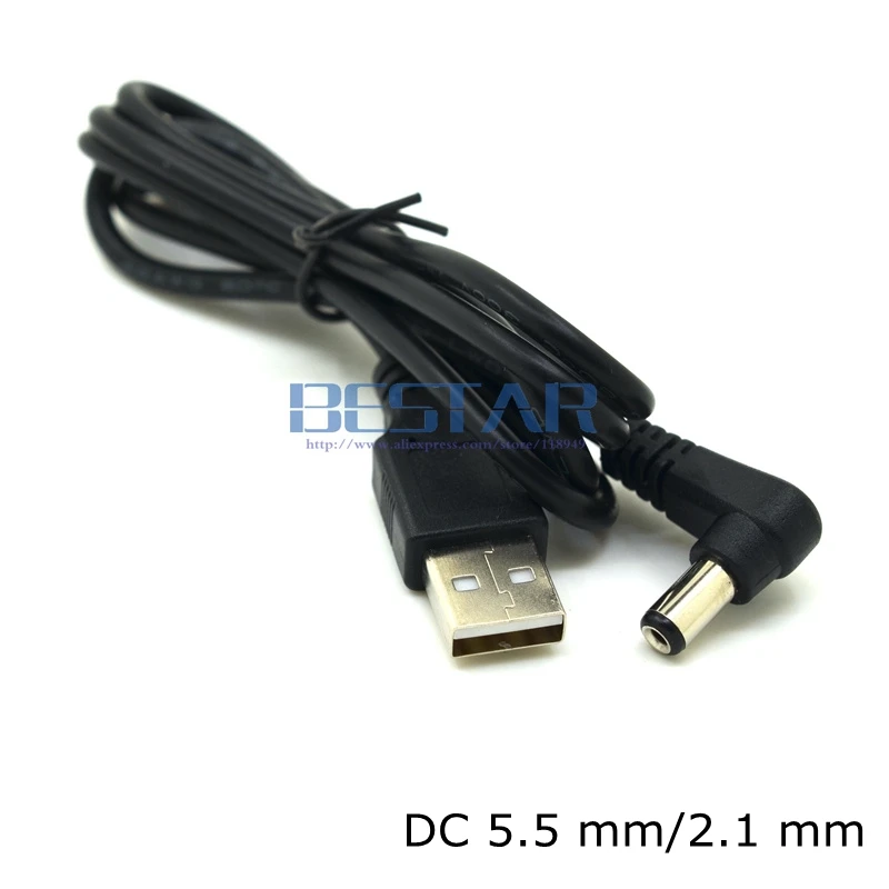 USB 2,0 к DC 5,5 мм/2,1 мм 5,5*2,1 мм 5,5x2,1 трубчатый 5 вольт DC бочонок разъем питания зарядный кабель 1 м локоть Прямоугольный дизайн