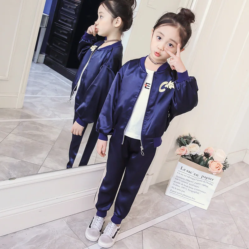 new autumn cotton kids clothes girls clothing baby outfits Long Sleeve+ Pants 2PCS Suits sport clothing set trainsuit kids - Цвет: Синий