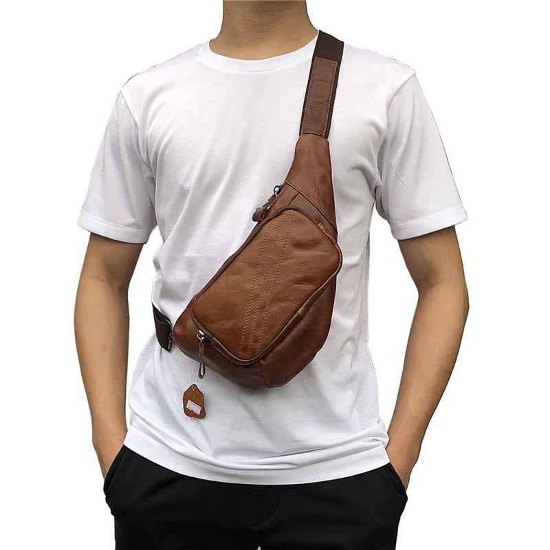 PNDME vintage casual simple outdoor daily soft genuine leather cowhide men's women's chest bag light sport small messenger bags