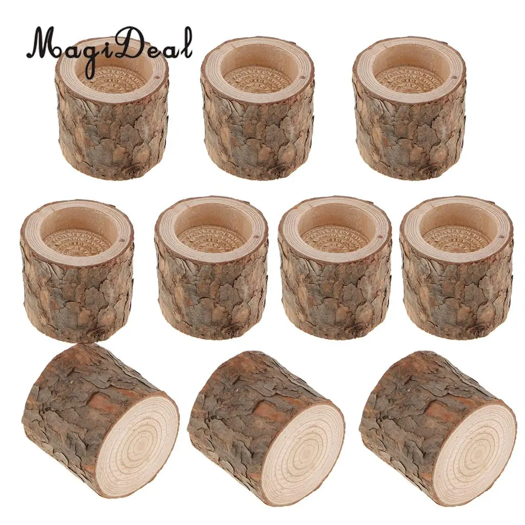 10x Raw Tree Stump Tea Light Candle Holder Candlestick Votive Candle Holder Stand for Home Church Wedding Decor
