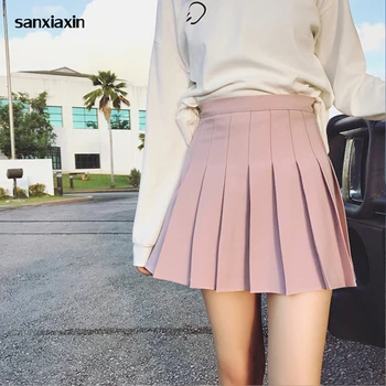 

New Summer Fashion High Waist Solid White Black Skirt Vintage Pleated Skirt Short Skirts Harajuku Girl Dance Skirt Women SKirt