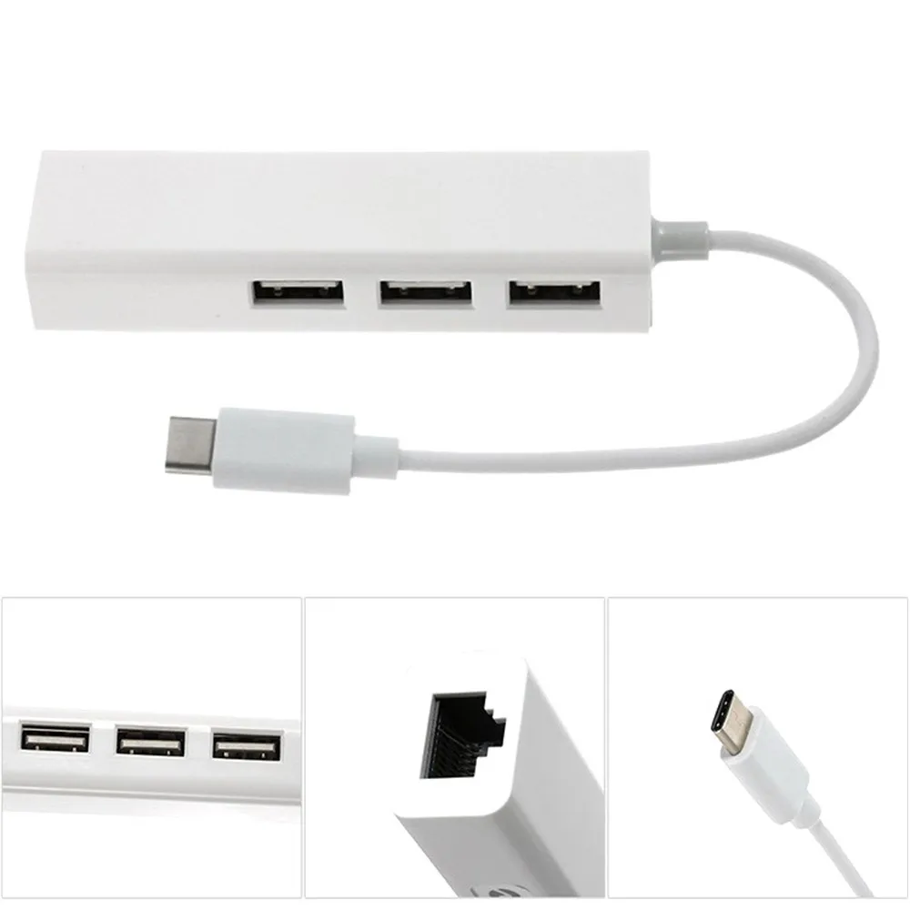 100 pcs 3 포트 USB 3.0 허브 유형 C to RJ45 100Mbps 이더넷 LAN 어댑터 데이터 유형-C 유선 네트워크 카드 Macbook 용 고속