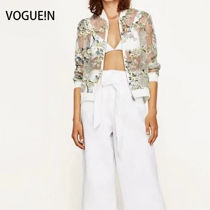 Женская куртка бомбер VOGUEIN летняя из органзы с длинным рукавом и цветочным