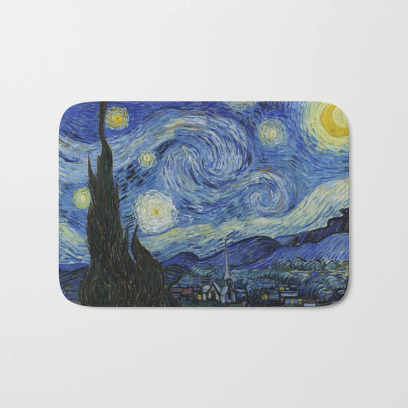 Smiry waterproof decoration stair rugs famous oil painting star moon evening carpet light flannel 40*60cm bedside foot pad craft Smiry waterproof decoration stair rugs famous oil painting star moon evening carpet light flannel 40*60cm bedside foot pad craft