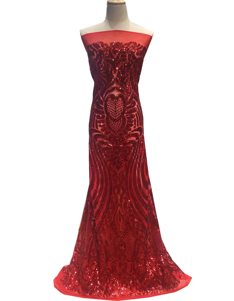 

(5yards/pc) High quality African net lace fabric gorgeous embroidered sequins lace fabric in red for party dress FNS140
