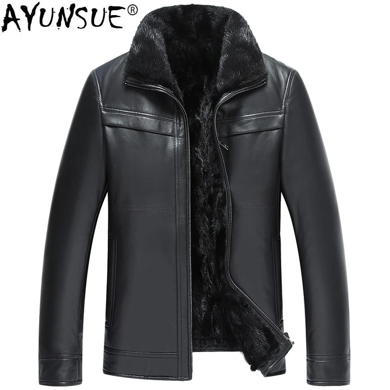 Мужская шуба из натуральной кожи AYUNSUE короткая меха норки на зиму 2019 Chaqueta Cuero Hombre