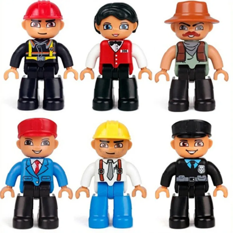 

6pcs/set Big Size action figures In Blocks Compatible with Legoingly Duploed Family Worker Policeman Bricks Toys For Children