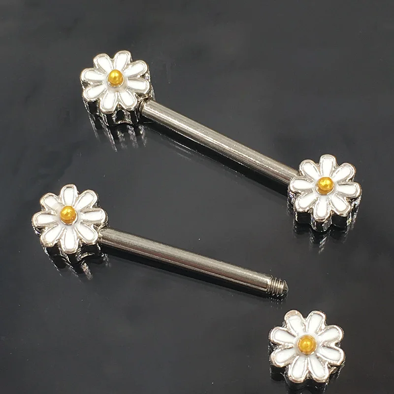 1Pair 14/16G Opal Gem Punk Daisy Nipple Barbell Helix Piercing Sexy Bar Rings Jewelry Creative Punk Body Jewellery Women Gift - Image 2