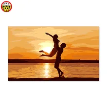 Картина по номерам художественная краска по номеру diy масло Простая любовь теплый силуэт заката украшение стены счастливый Свадебный медовый месяц унд