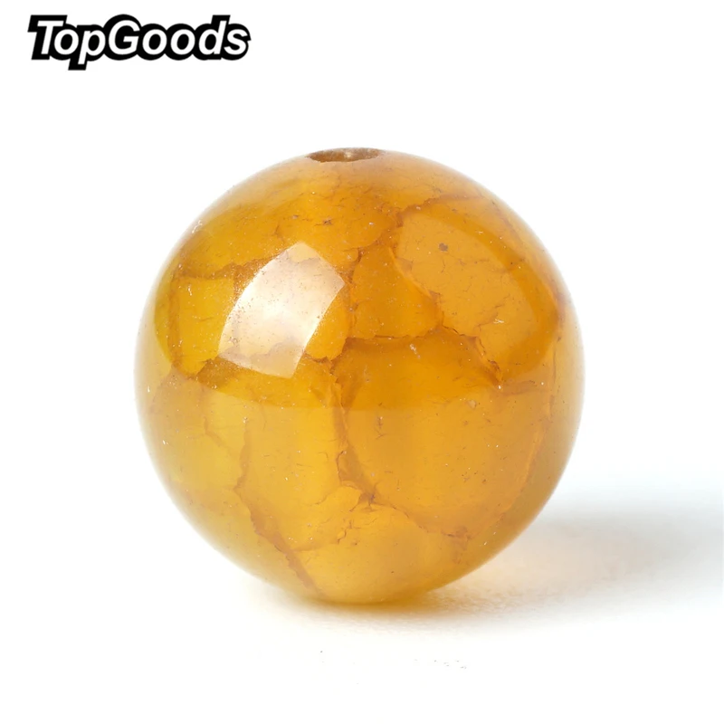 

TopGoods Natural Gemstone Beads Yellow Agate Loose Charms Turquoise Cracked Vein Bead 8mm Ball Stone For Women Jewelry Making