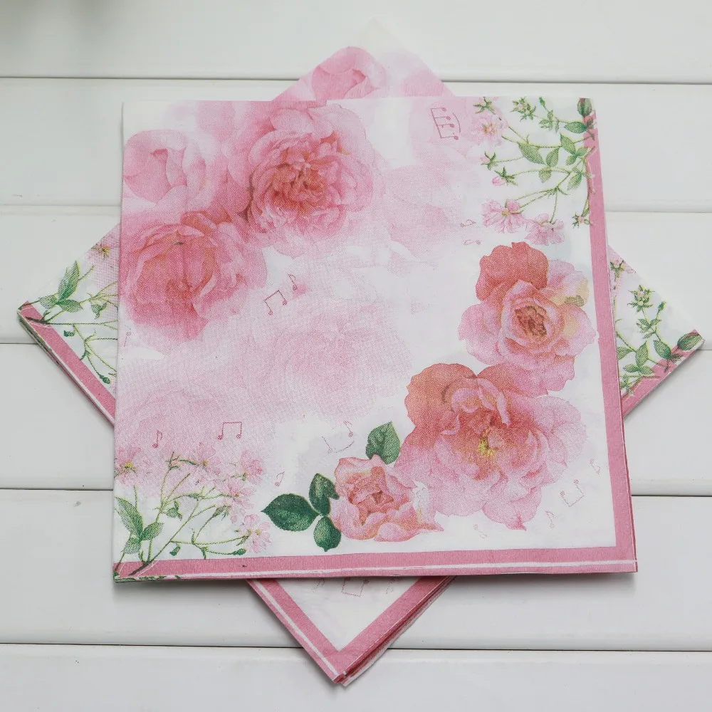 H1512 Vintage Wedding Paper napkins Printed Floral rose Flower