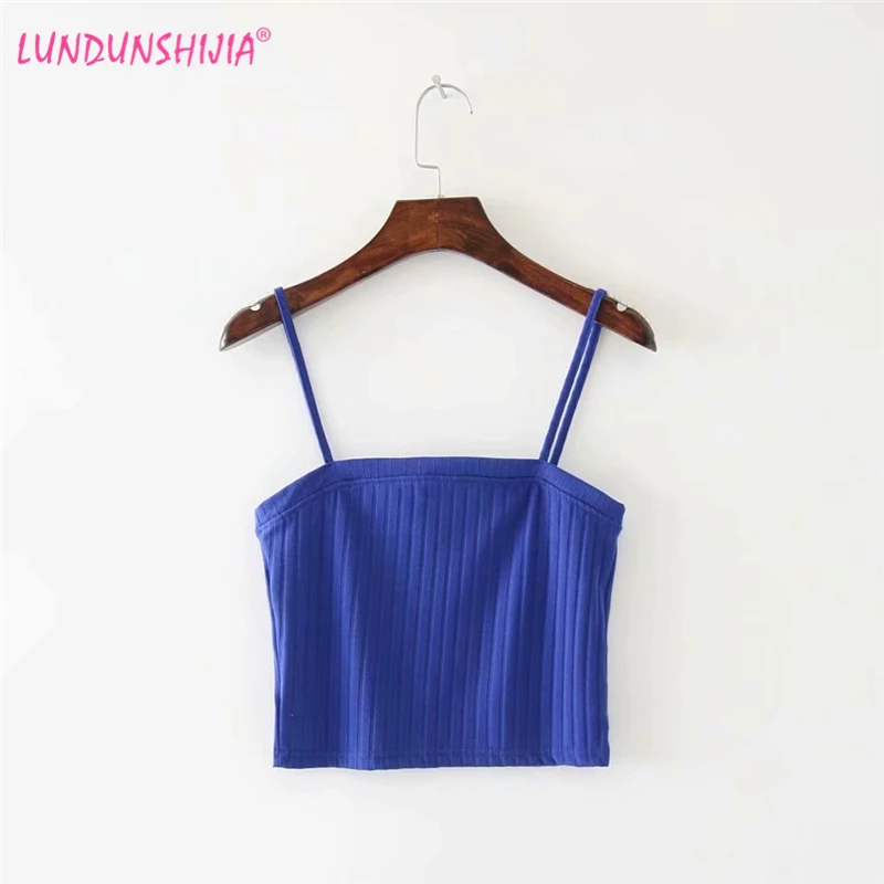 

LUNDUNSHIJIA 2019 Spring Summer Fashin Sexy Short Top Women Sleeveless Rib Tank Tops Crop Tops Slim Vest Tube Tops 4 Colors