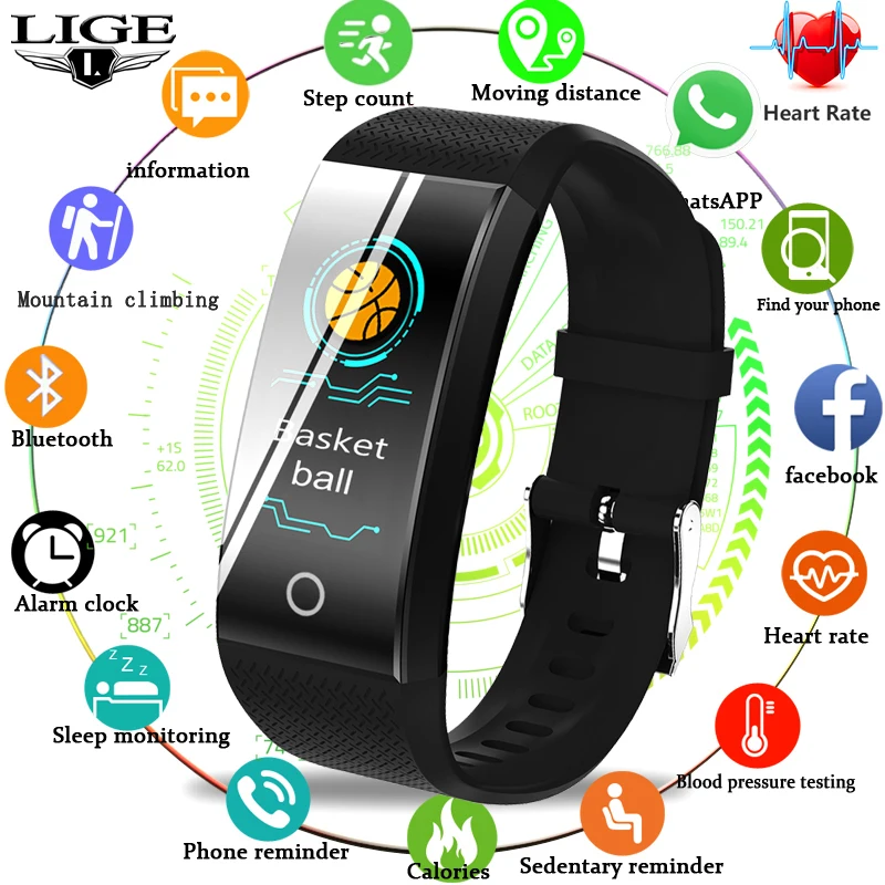 

LIGE Smart Watch Men Pedometer Women Heart Rate Monitor Waterproof IP67 Running Sports Watch Fitness Tracker For Android IOS+Box