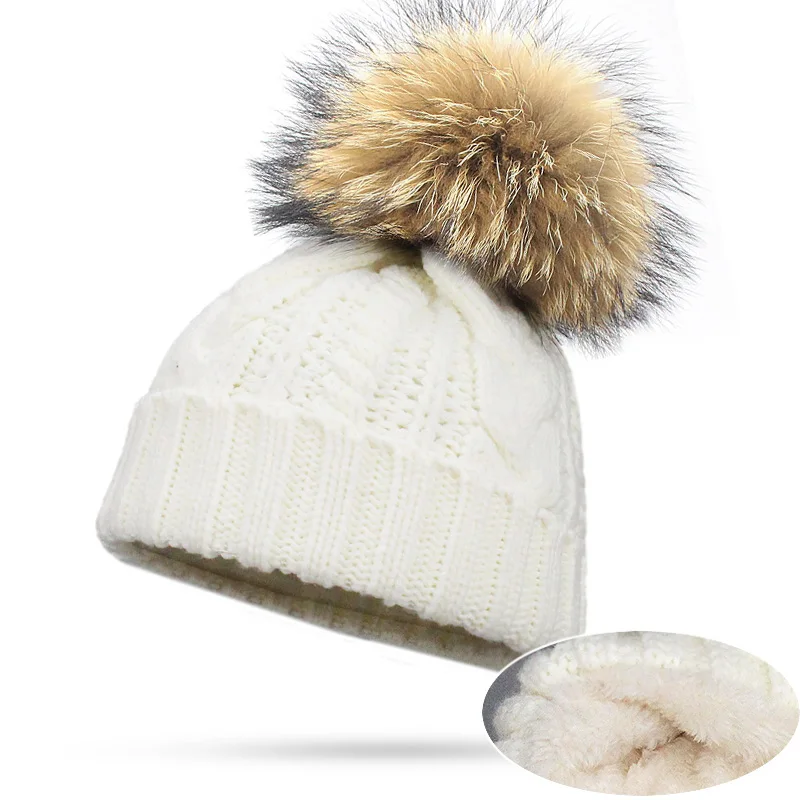 Skullies шапочки зимняя шапка для Для женщин теплые Кепки бренд Вязание Теплые; больших размеров бархат Кепки помпон натуральный мех шапка Кепки для отдыха шапки - Цвет: A