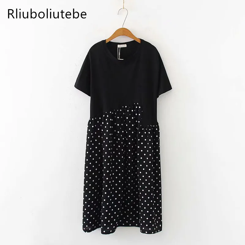 

polka dot summer midi t shirt dress women o neck short sleeve vestidos mujer casual black dress moda mujer
