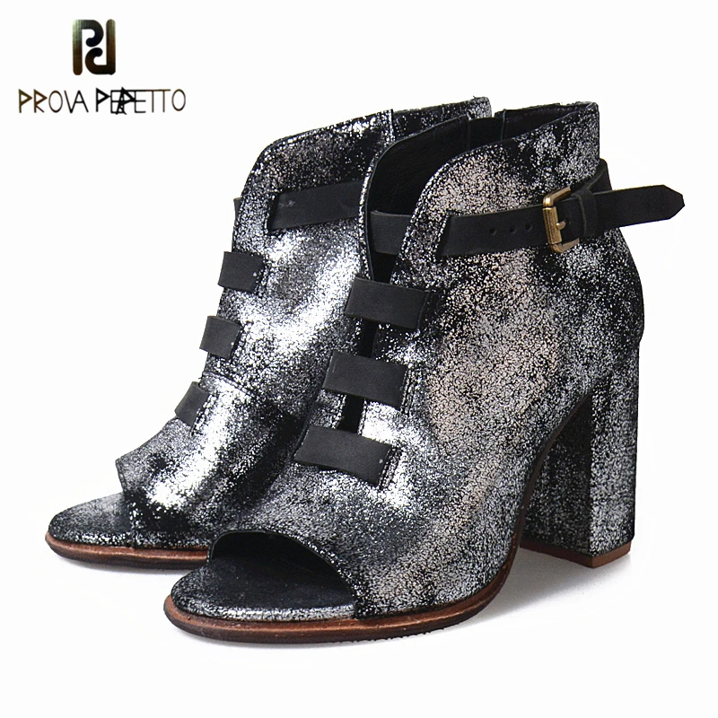

Prova Perfetto 2017 Spring Fall Shoes Ankle Boots For Women Bling Belt Buckle Boots Thick High Heels Sexy Peep-Toe Woman