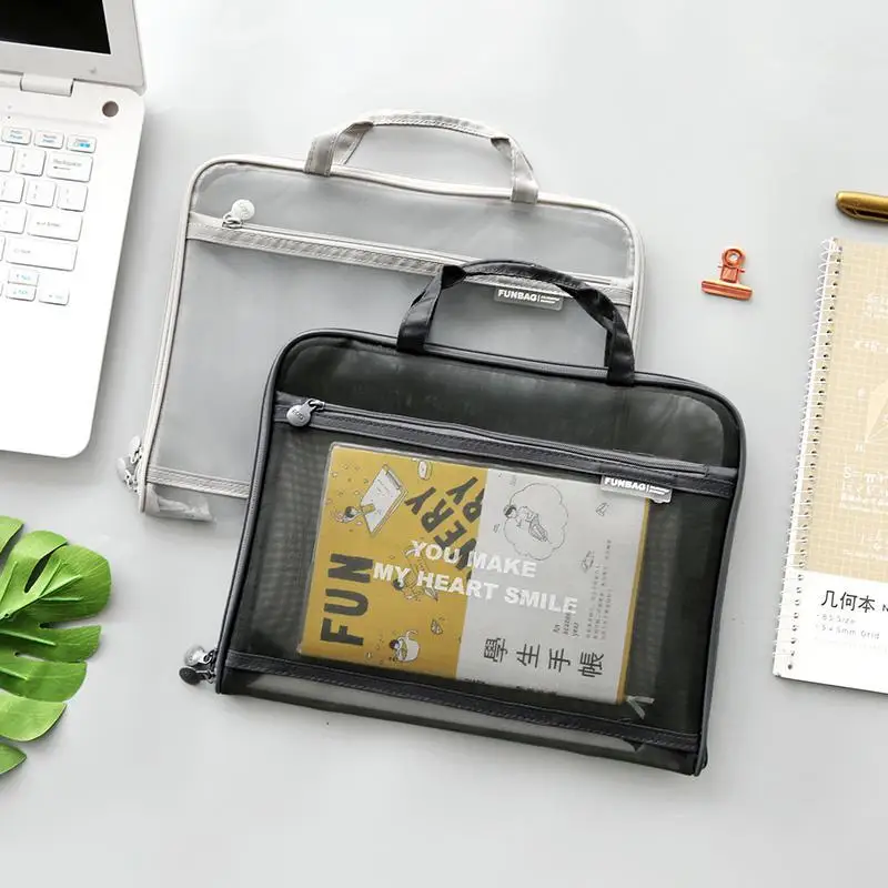 

Transparent Mesh Document Bag Office Bag Large Capacity Double-layer Learning Storage Bag Briefcase File Folder