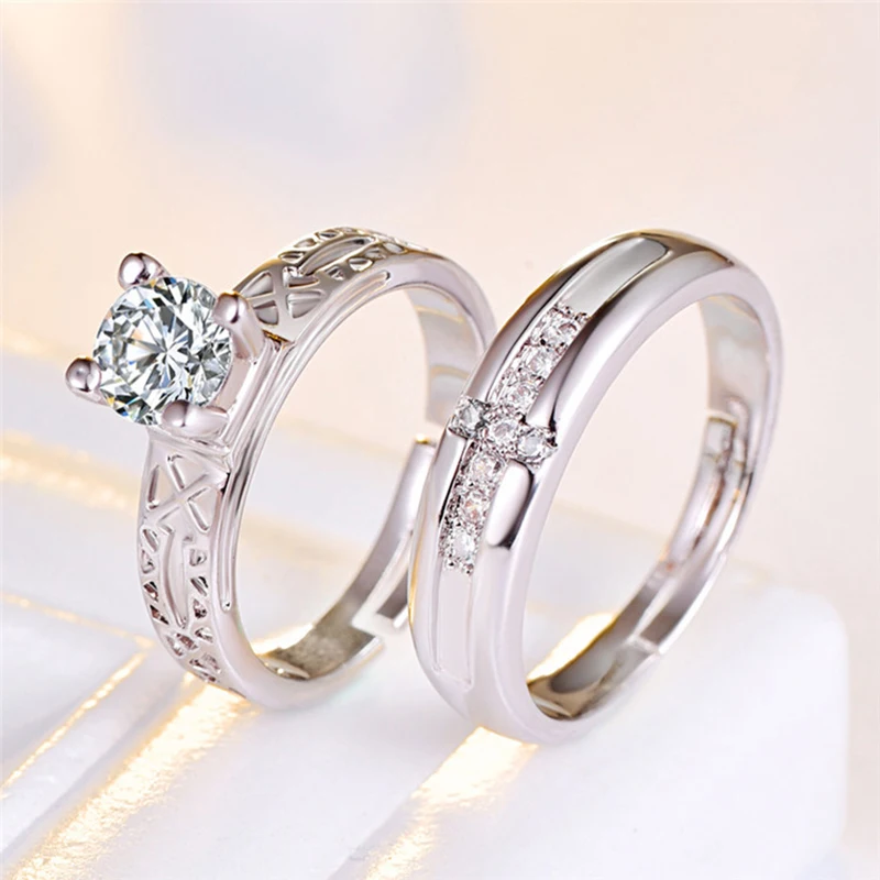 

Personalized Stainless Steel Free Adjustable Iron Tower and Cross Lovers Wedding Ring 2pcs/pair