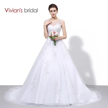 

Vivian's Bridal Lace A Line Wedding Dress Beaded Sequin Sleeveless Wedding Gown Bridal Dress robe de mariage WD550-1