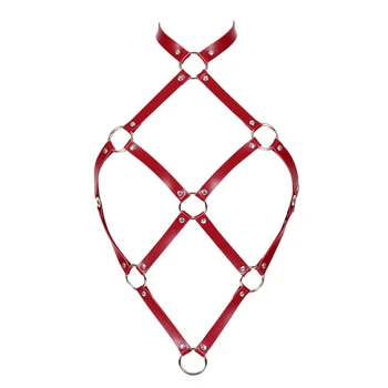 

Women Leather Body Harness Bra Harajuku Punk Lingerie Metal Rivet Chain Belt Garter Plus Size Stockings Night Clubs Rave Wear