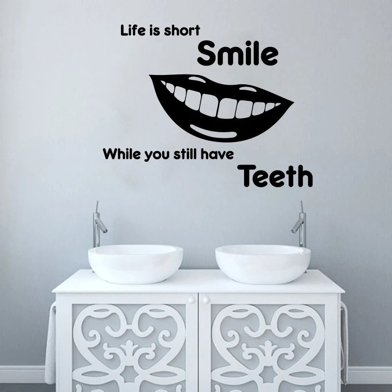Life Is Short Smile Quote Teeth Wall Decal Bathroom Dentist Dental Clinic Tooth Wall Sticker Vinyl Art Mural  (6)