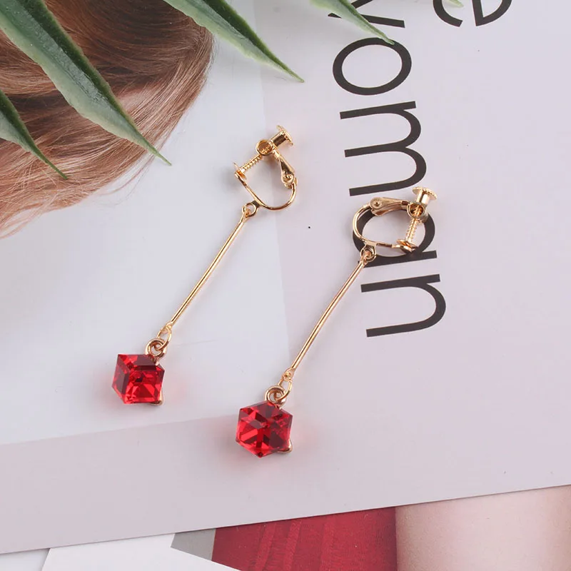 

JIOFREE Fashion bride 3 color Long crystal Clip Earrings Without Piercing for Women Elegant Vintage Style Clip On Earrings