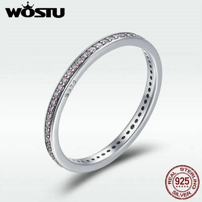 

WOSTU 100% 925 Sterling Silver Stackable Ring Classical Round Dazzling CZ Geometric Finger Rings for Women Engagement Jewelry