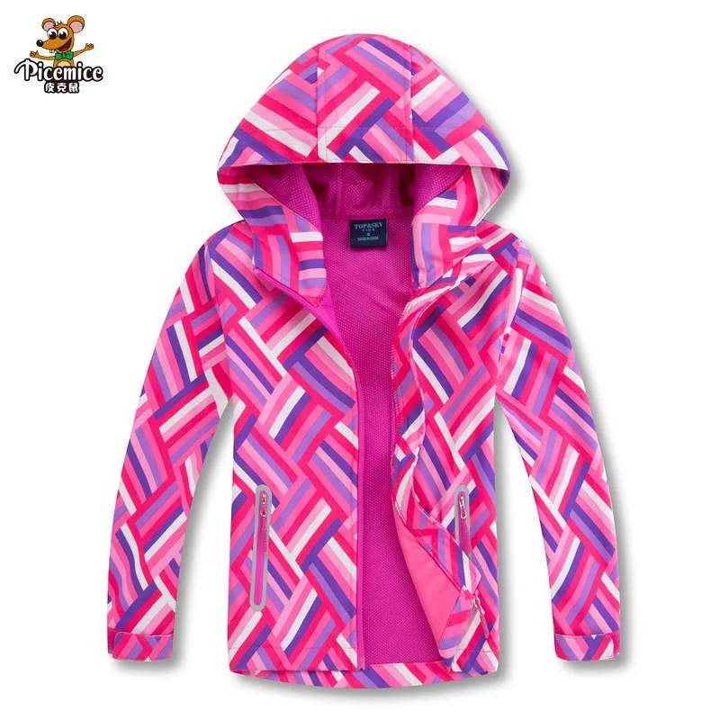 

Kids Sport Outwear Autumn Spring Waterproof Girls Soft-shell Jacket Printing Coat Hiking Camping Windbreakers Windproof Jackets